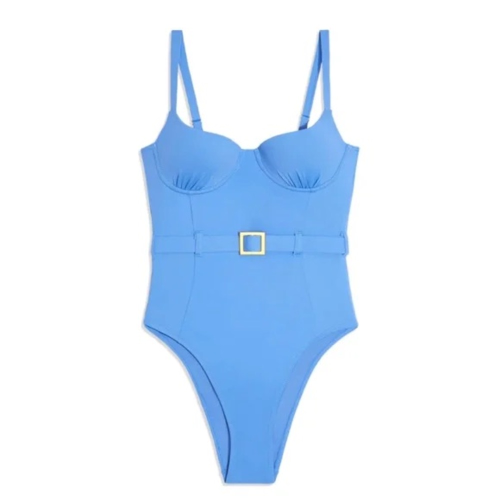 NWT We Wore What Onia Danielle One Piece Belted Swimsuit Periwinkle Blue Jean S